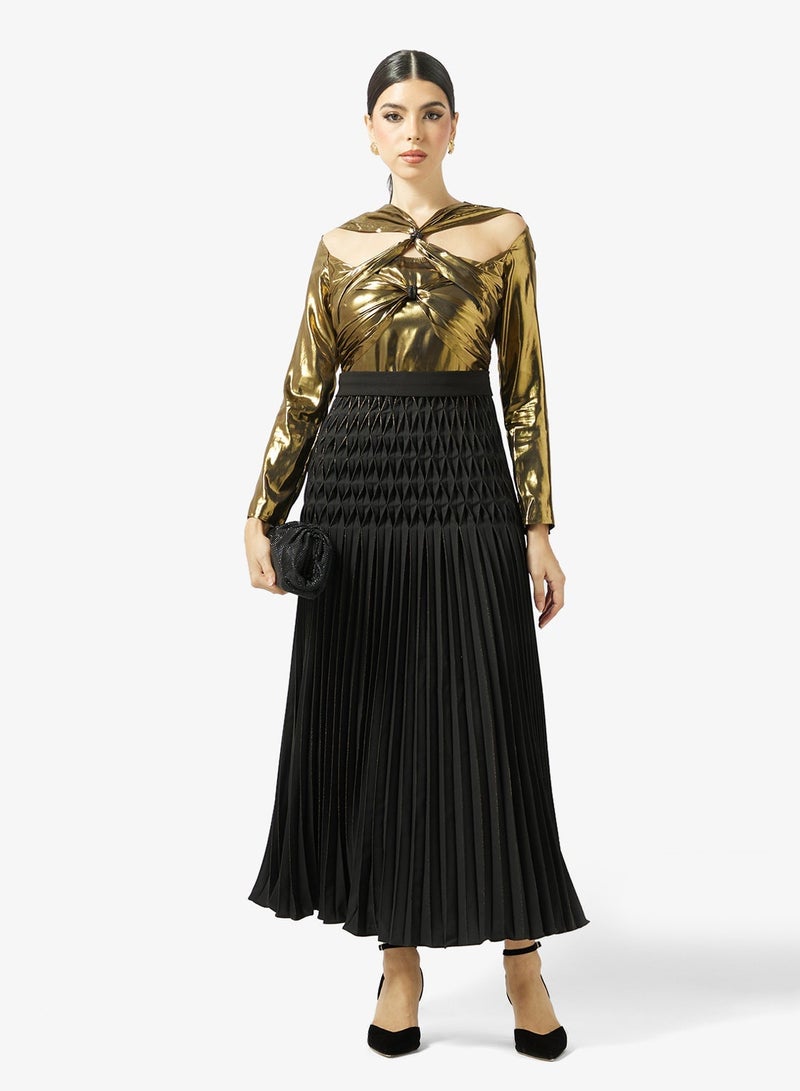 Threadz by Ajooni Metallic Pleated Dress - Image 1